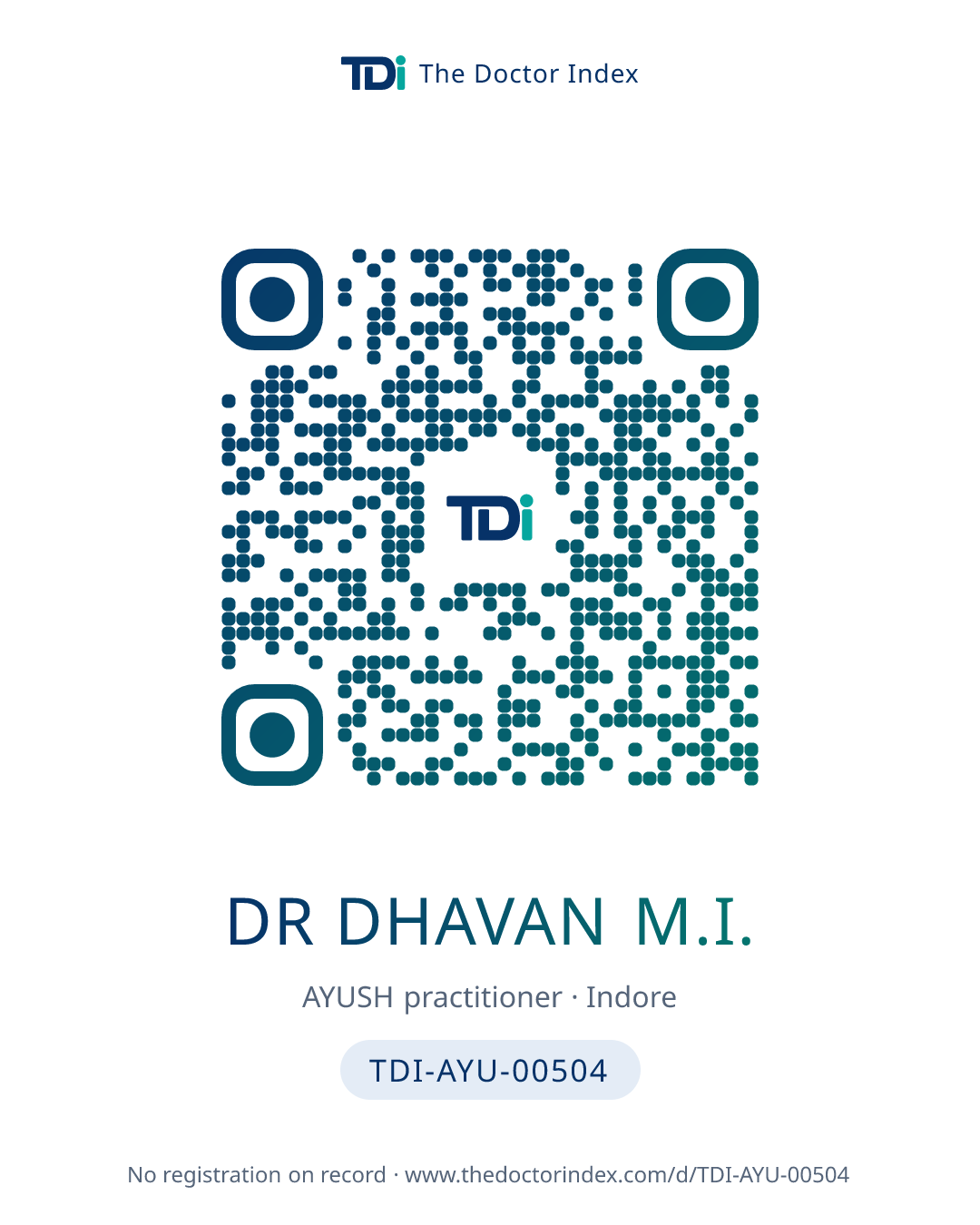 QR card for Dr Dhavan M.I., TDI-AYU-00504