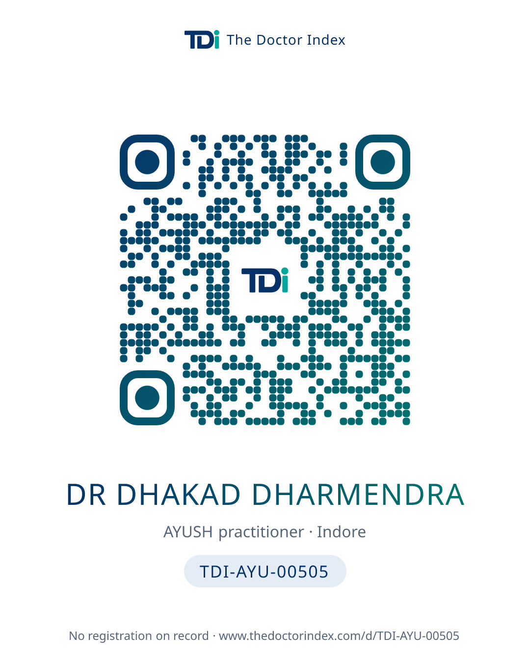 QR card for Dr Dhakad Dharmendra, TDI-AYU-00505