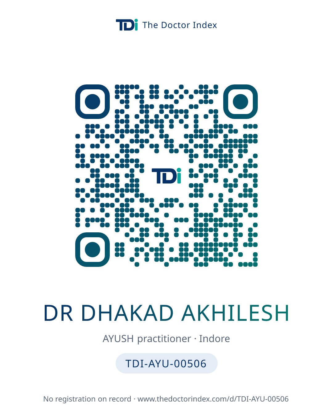 QR card for Dr Dhakad Akhilesh, TDI-AYU-00506