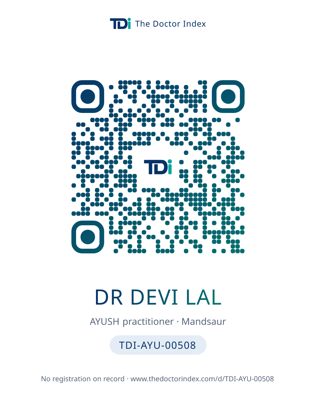 QR card for Dr Devi Lal, TDI-AYU-00508