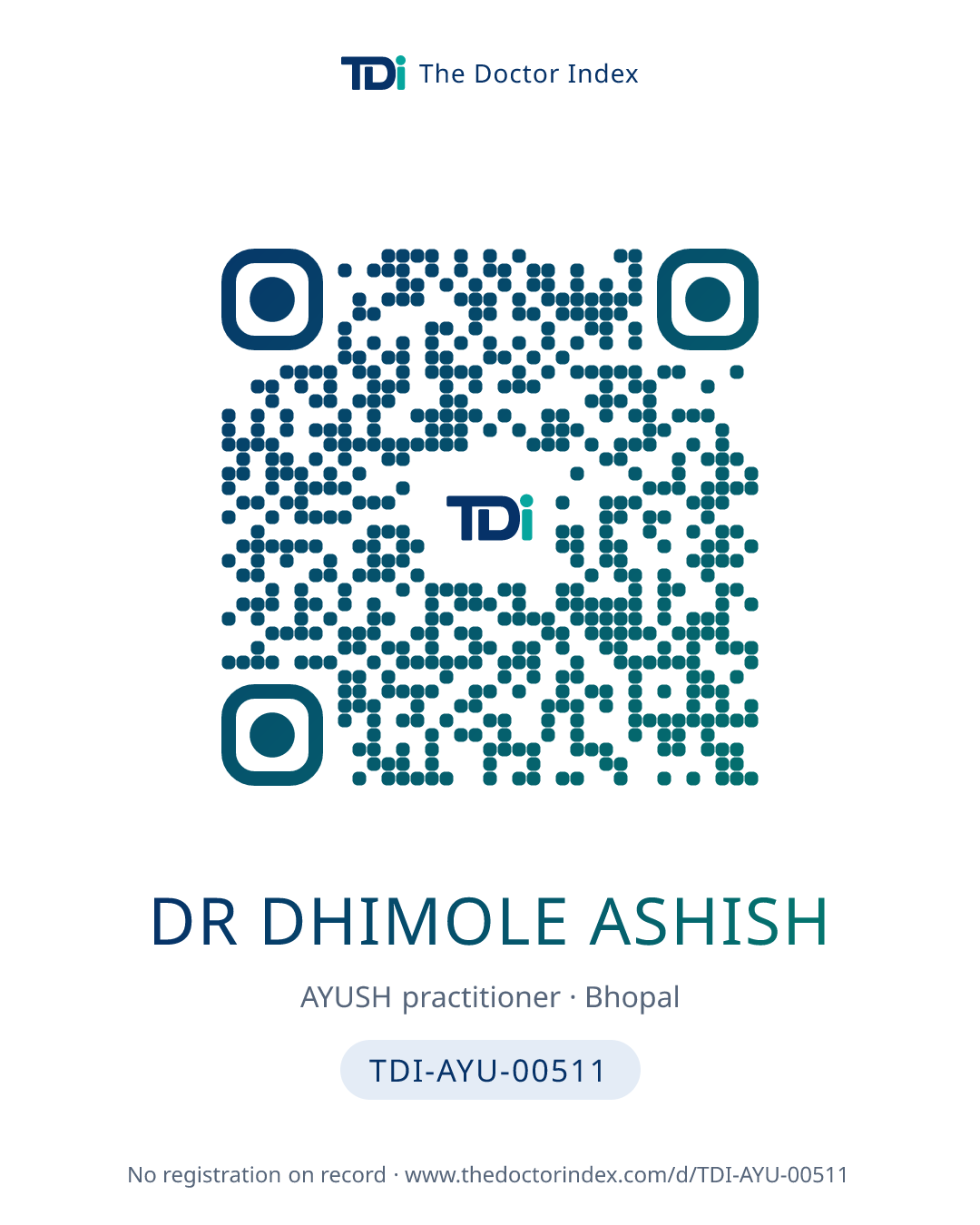 QR card for Dr Dhimole Ashish, TDI-AYU-00511