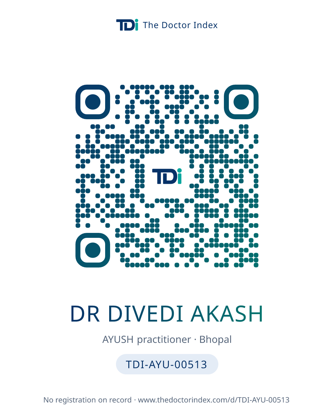 QR card for Dr Divedi Akash, TDI-AYU-00513