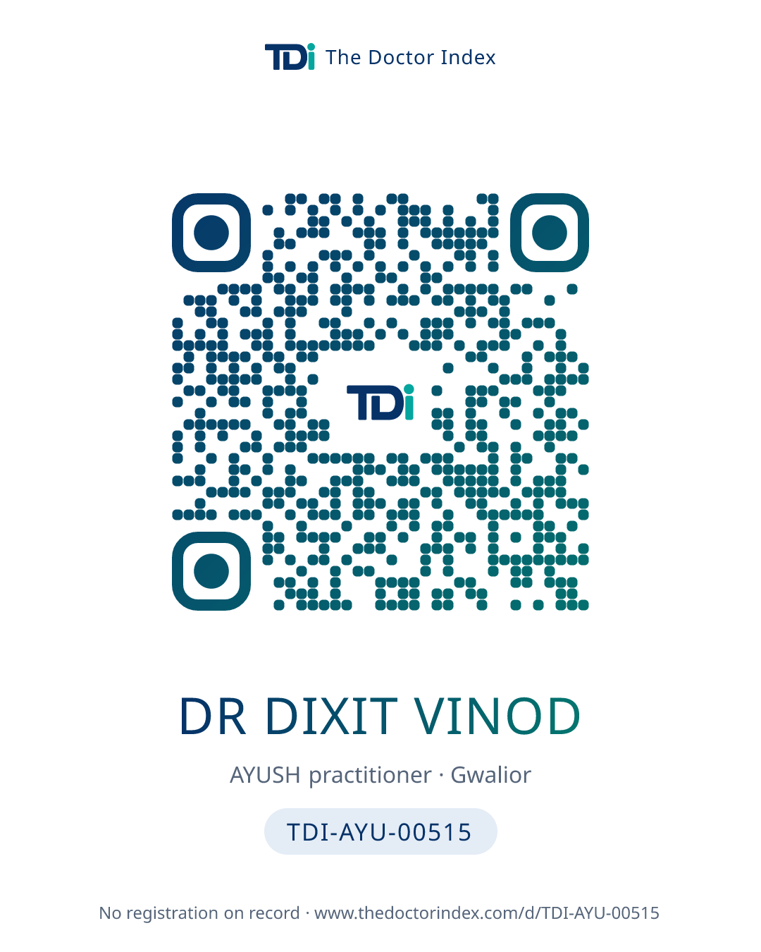 QR card for Dr Dixit Vinod, TDI-AYU-00515