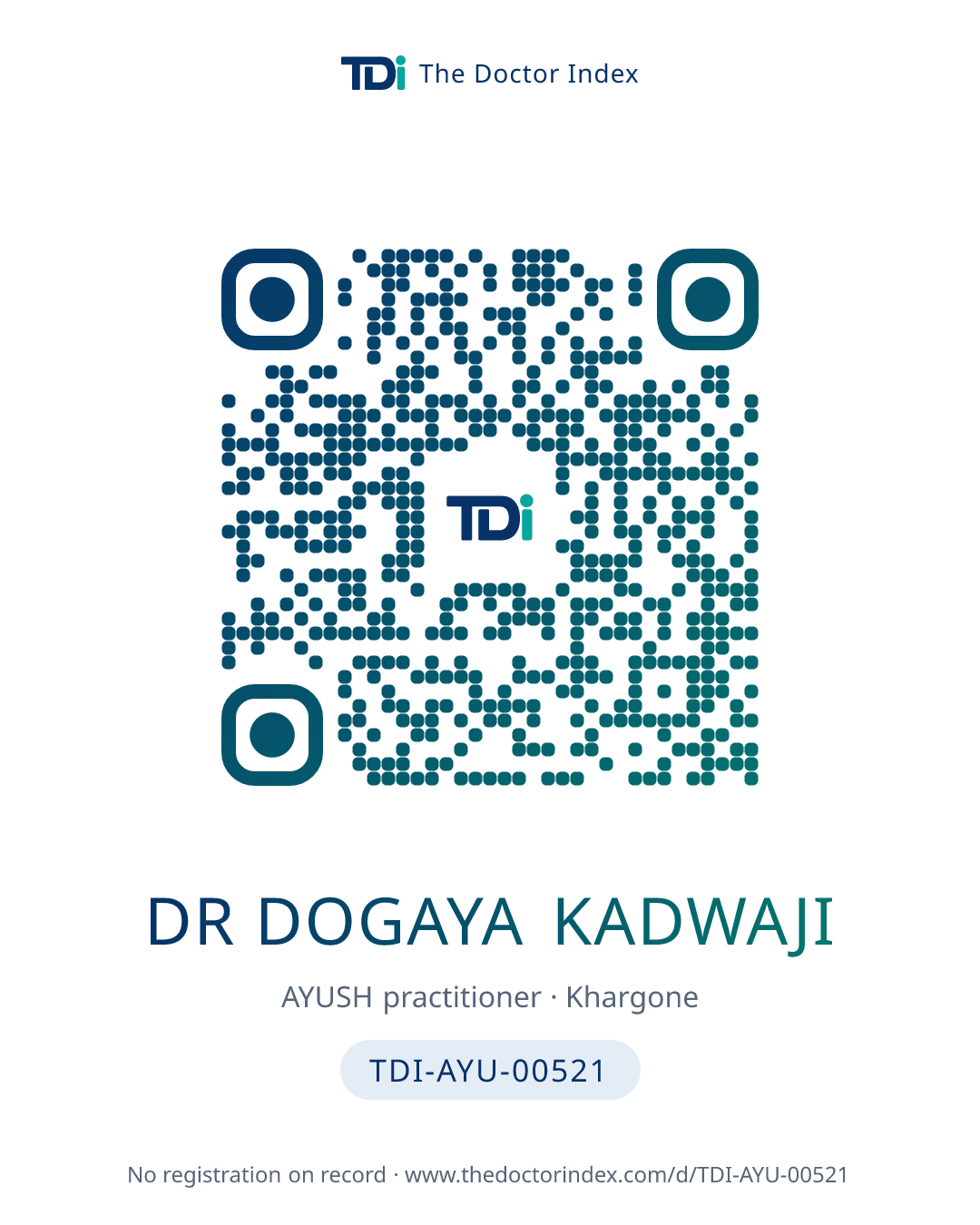 QR card for Dr Dogaya Kadwaji, TDI-AYU-00521