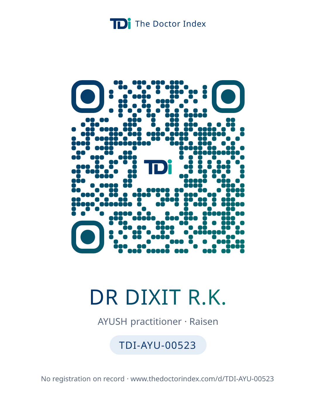 QR card for Dr Dixit R.K., TDI-AYU-00523