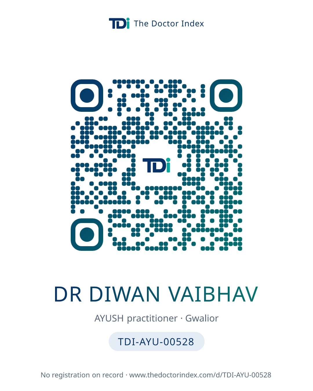 QR card for Dr Diwan Vaibhav, TDI-AYU-00528