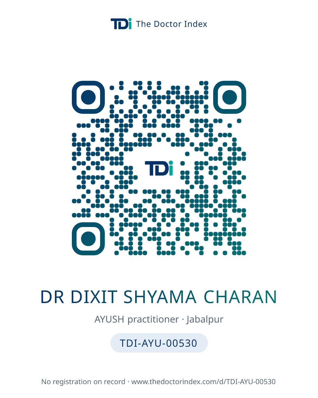 QR card for Dr Dixit Shyama Charan, TDI-AYU-00530