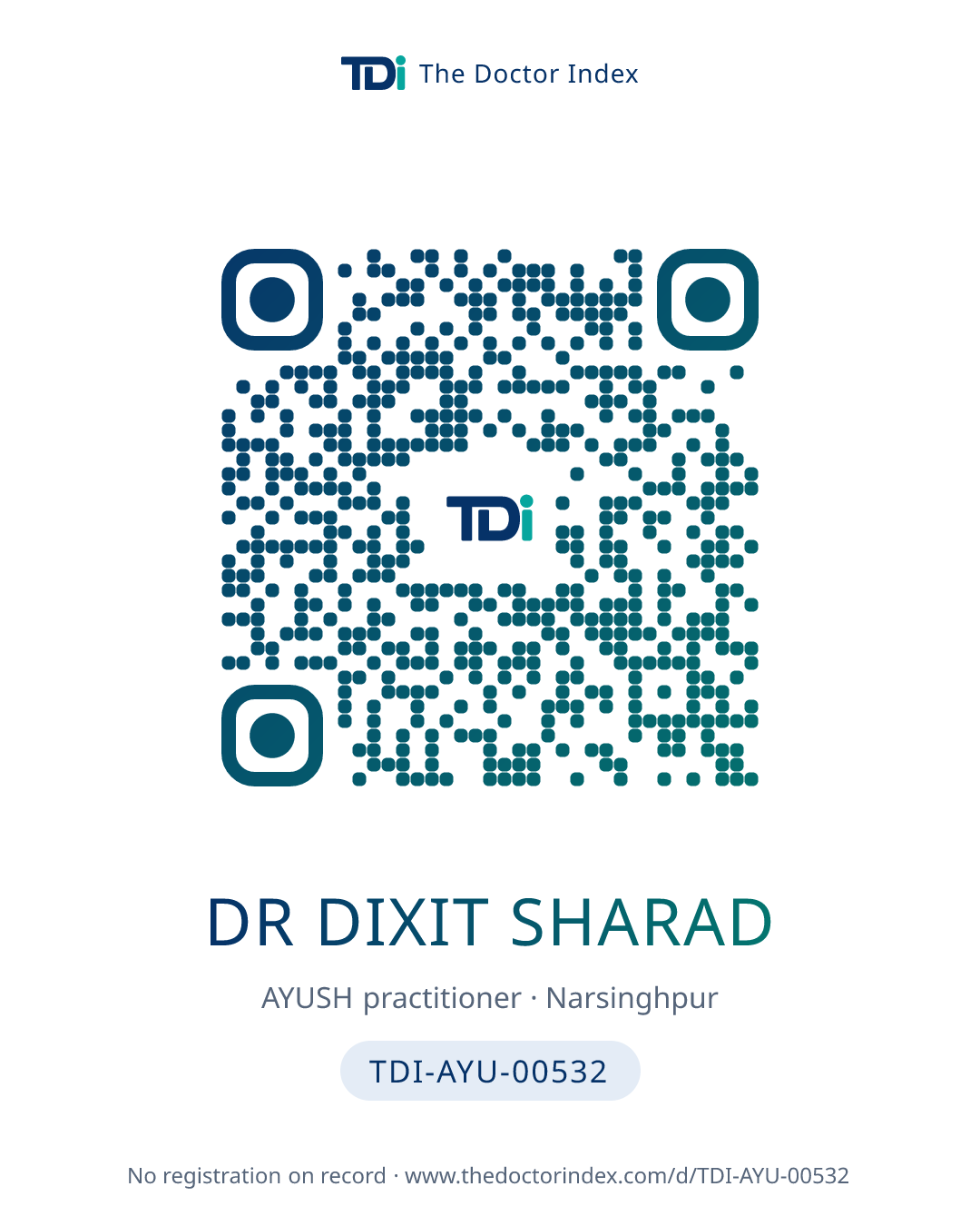 QR card for Dr Dixit Sharad, TDI-AYU-00532