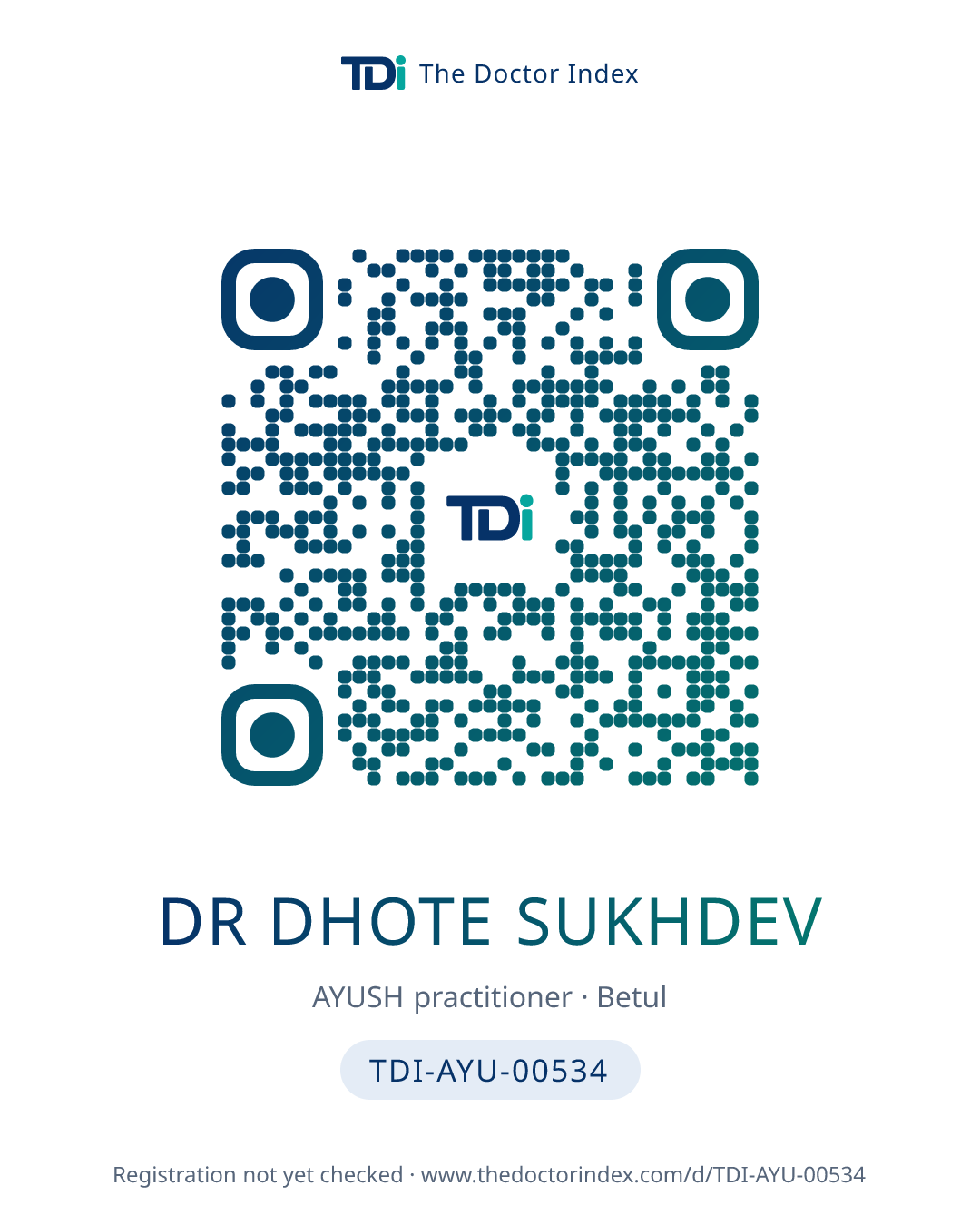 QR card for Dr Dhote Sukhdev, TDI-AYU-00534