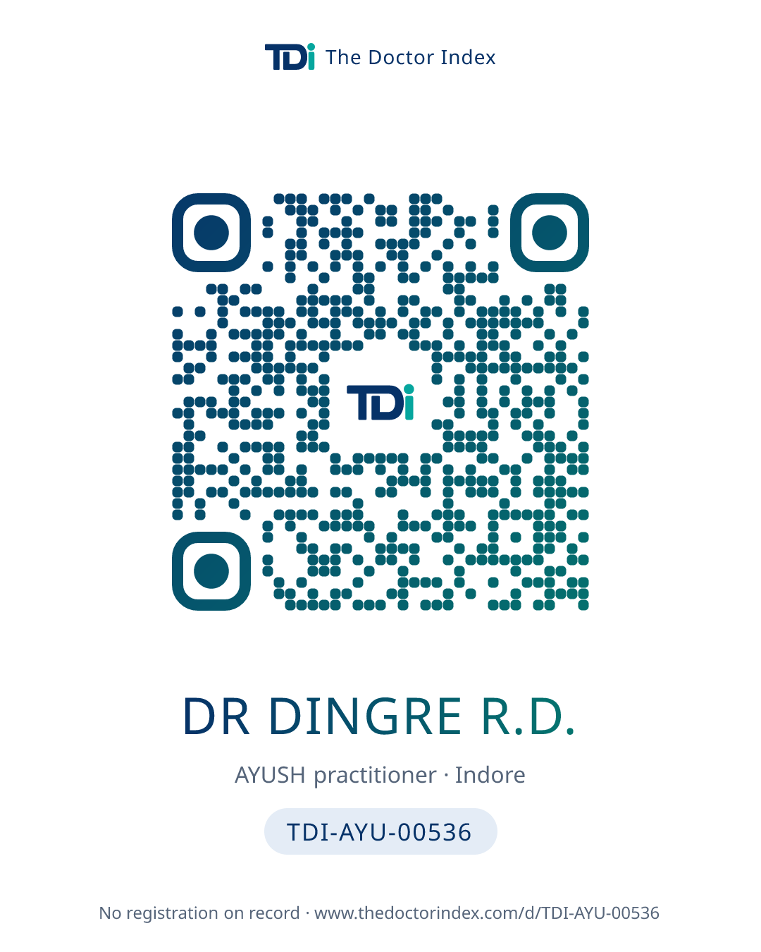 QR card for Dr Dingre R.D., TDI-AYU-00536