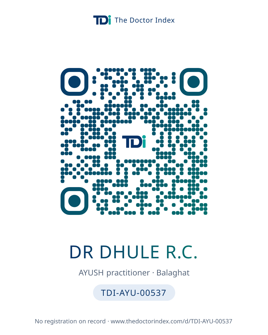 QR card for Dr Dhule R.C., TDI-AYU-00537