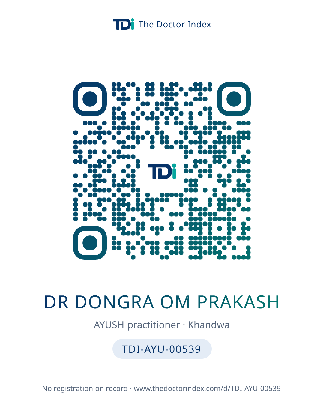 QR card for Dr Dongra Om Prakash, TDI-AYU-00539