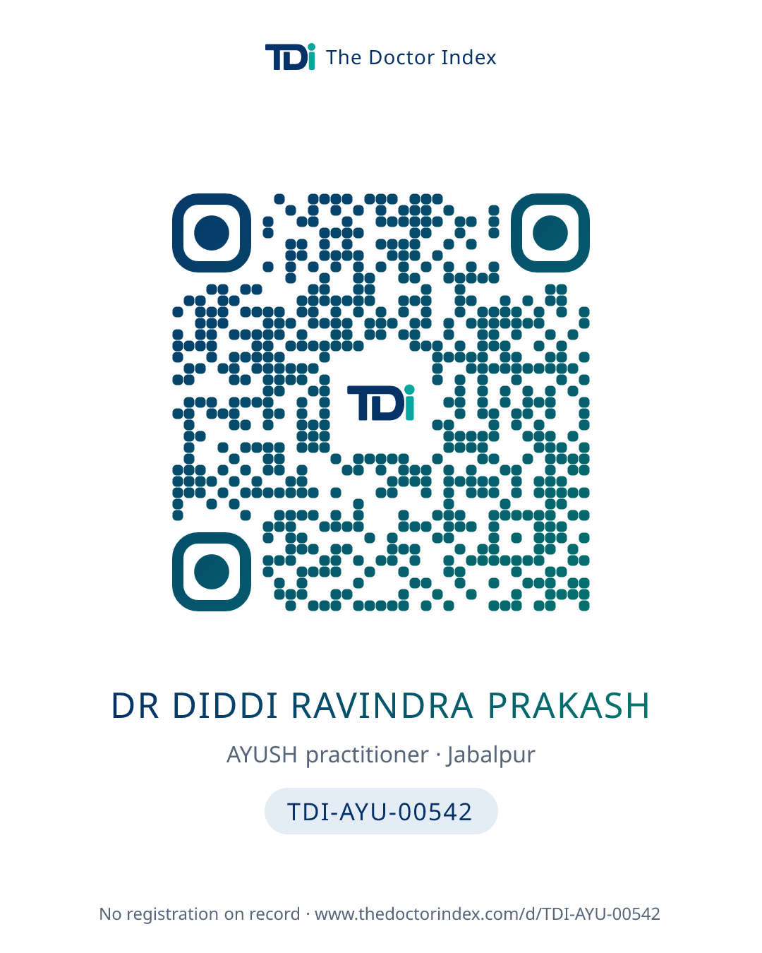 QR card for Dr Diddi Ravindra Prakash, TDI-AYU-00542