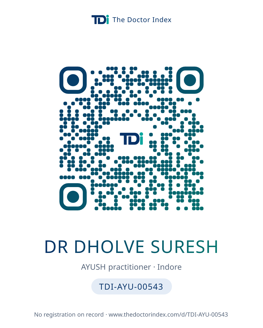QR card for Dr Dholve Suresh, TDI-AYU-00543