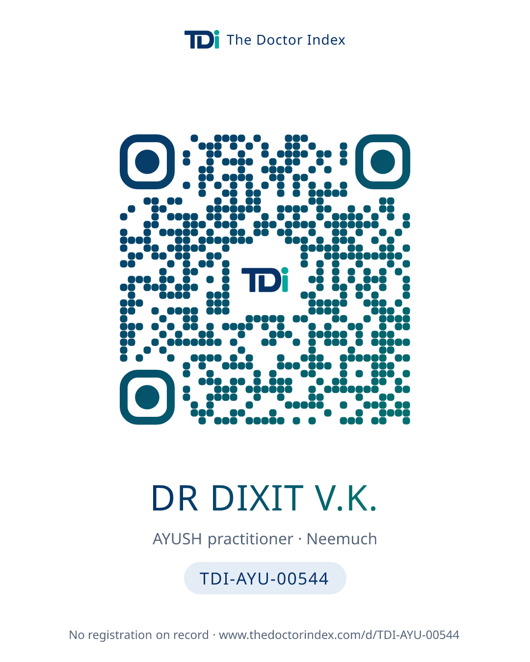 QR card for Dr Dixit V.K., TDI-AYU-00544
