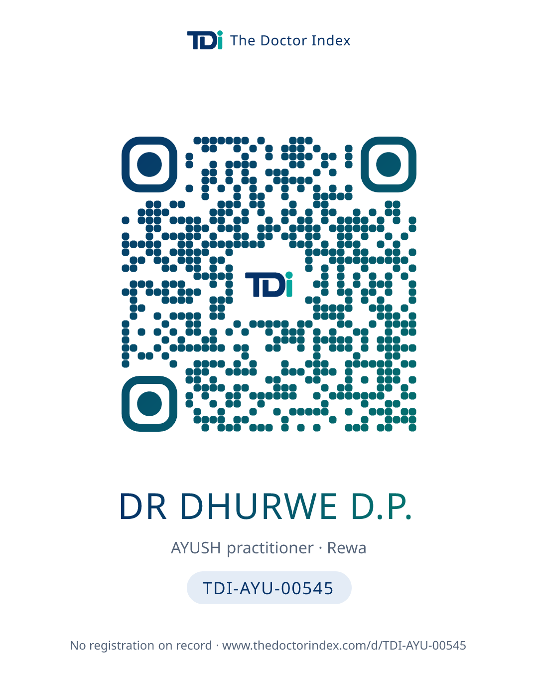 QR card for Dr Dhurwe D.P., TDI-AYU-00545