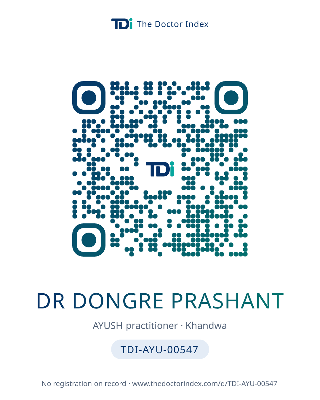 QR card for Dr Dongre Prashant, TDI-AYU-00547