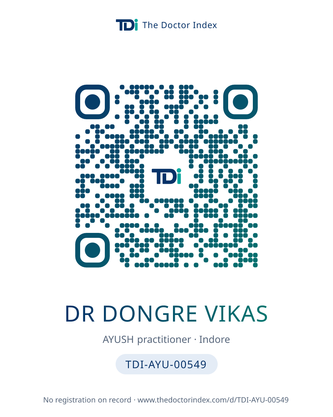 QR card for Dr Dongre Vikas, TDI-AYU-00549