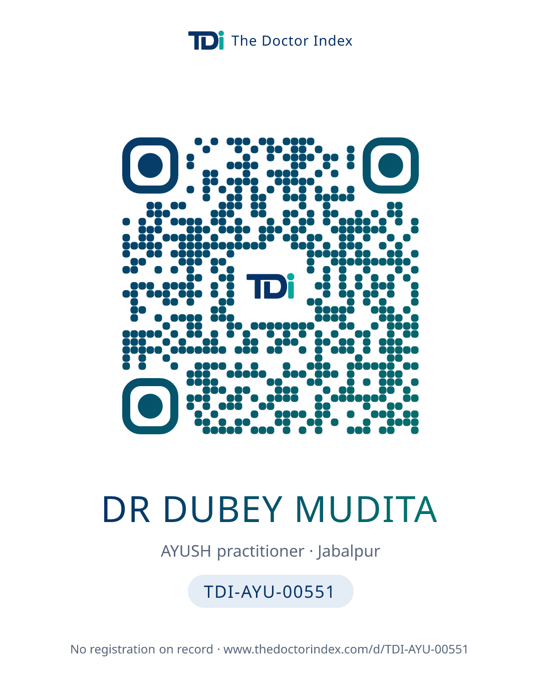 QR card for Dr Dubey Mudita, TDI-AYU-00551