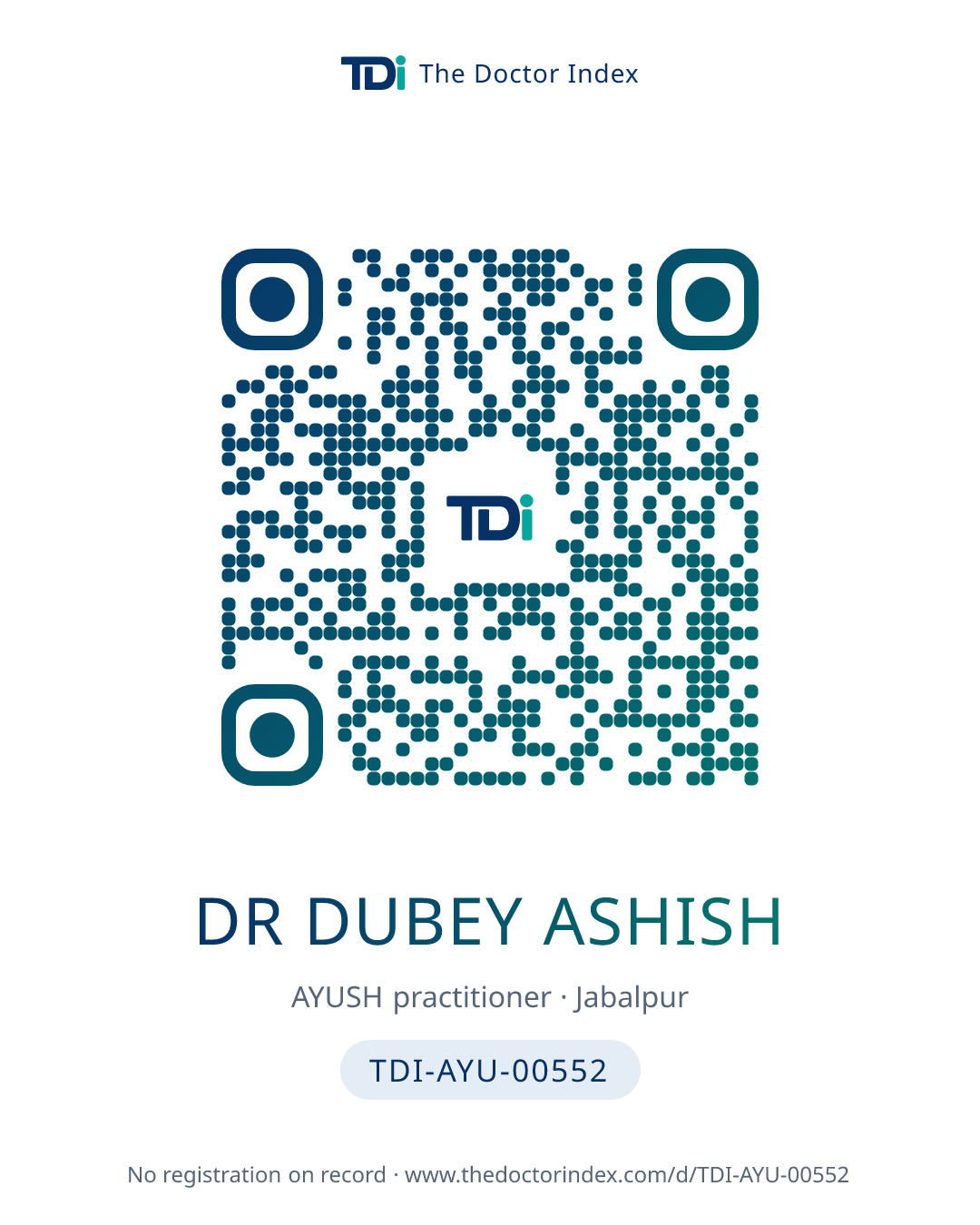 QR card for Dr Dubey Ashish, TDI-AYU-00552