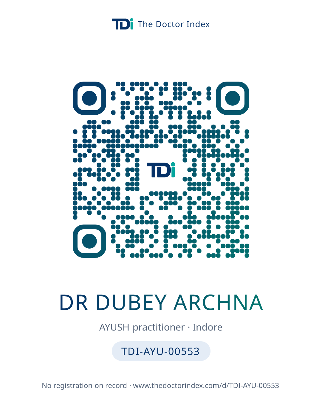 QR card for Dr Dubey Archna, TDI-AYU-00553