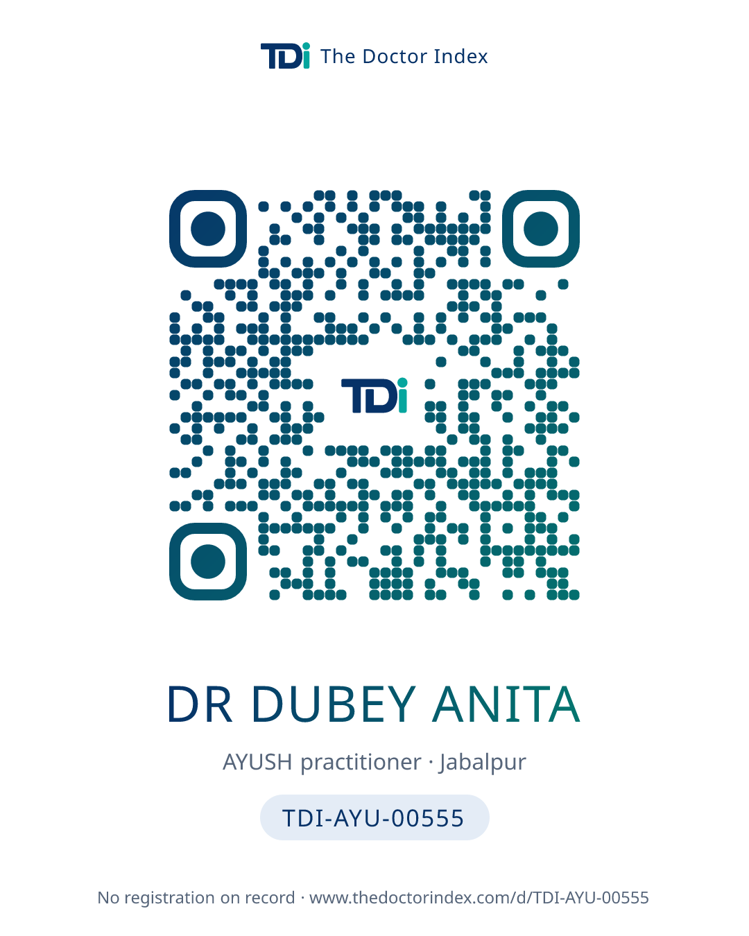QR card for Dr Dubey Anita, TDI-AYU-00555