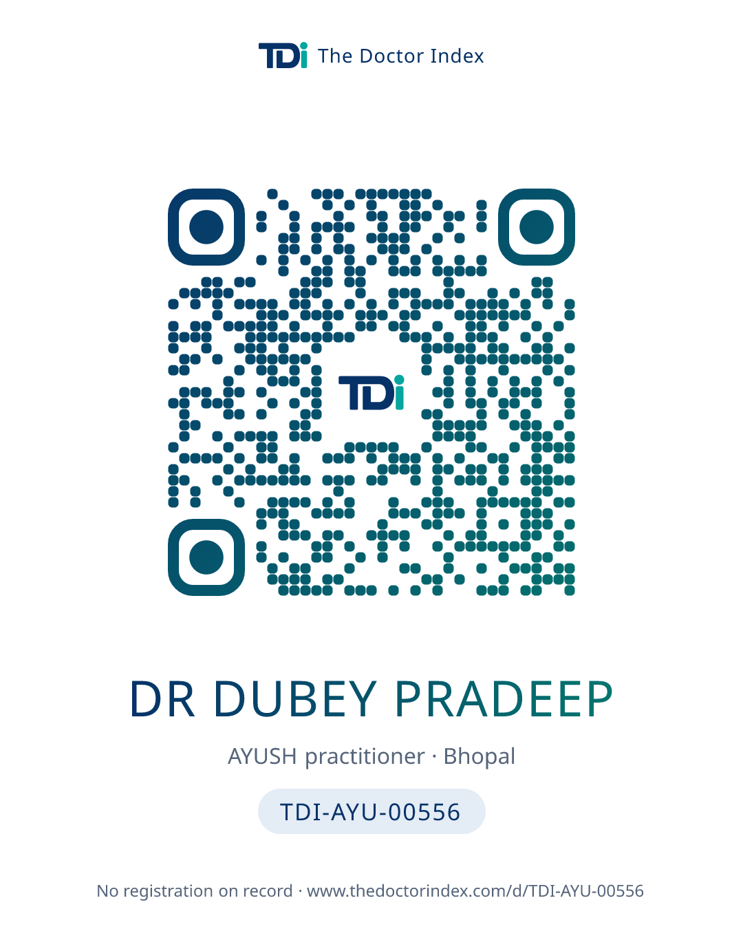 QR card for Dr Dubey Pradeep, TDI-AYU-00556