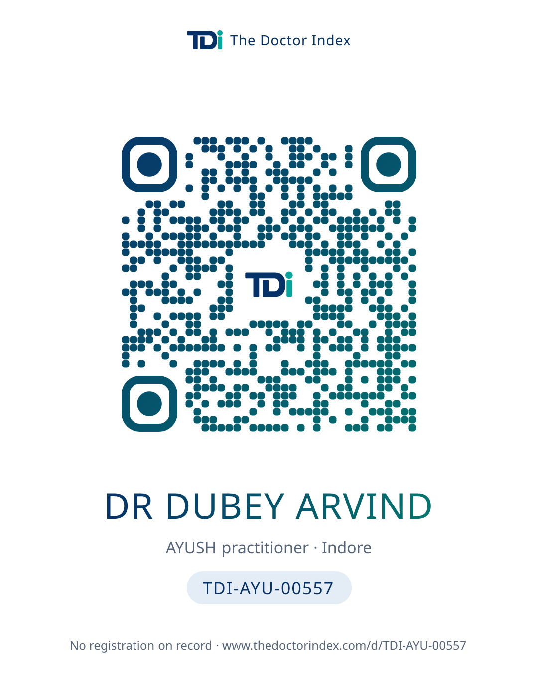 QR card for Dr Dubey Arvind, TDI-AYU-00557