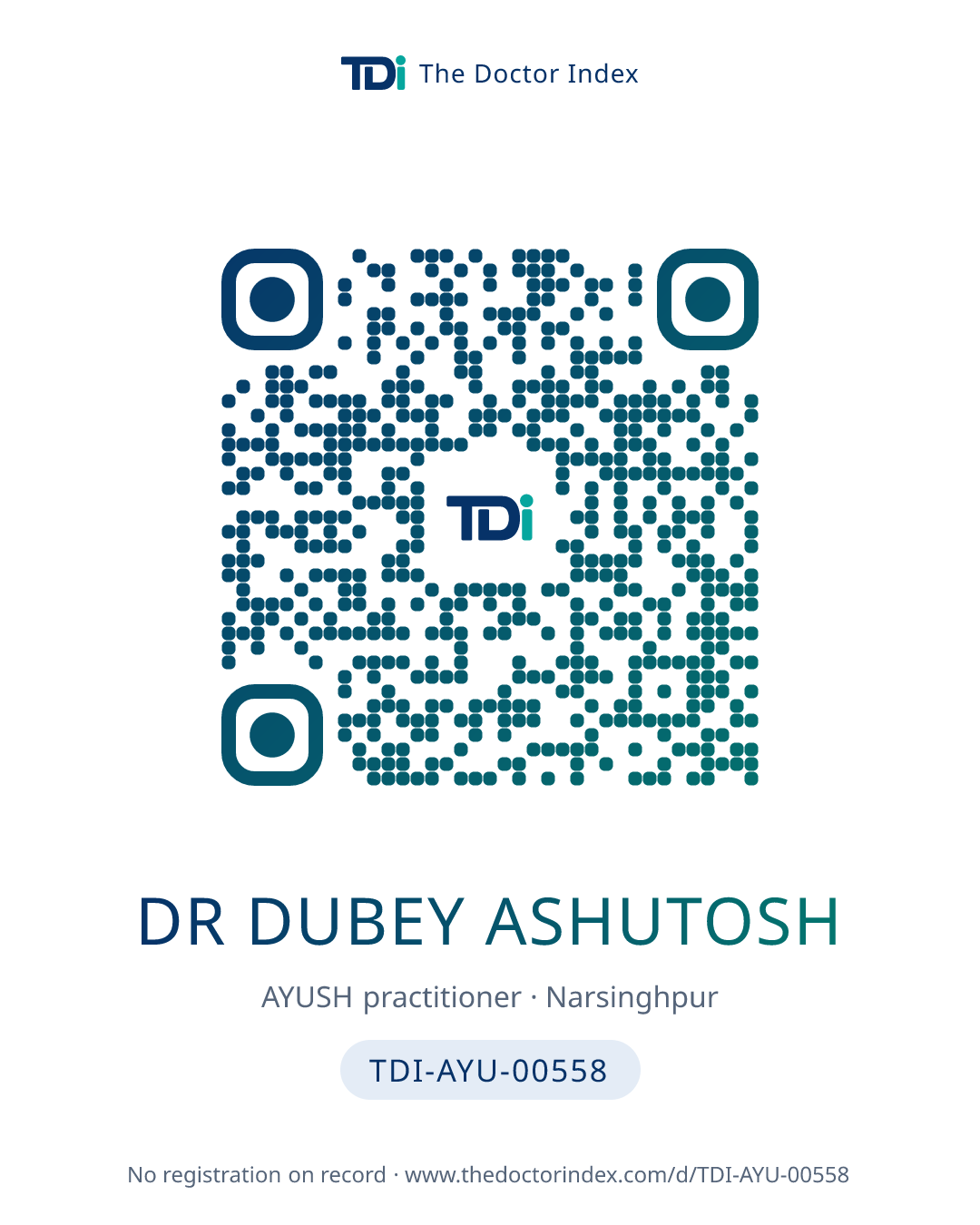 QR card for Dr Dubey Ashutosh, TDI-AYU-00558