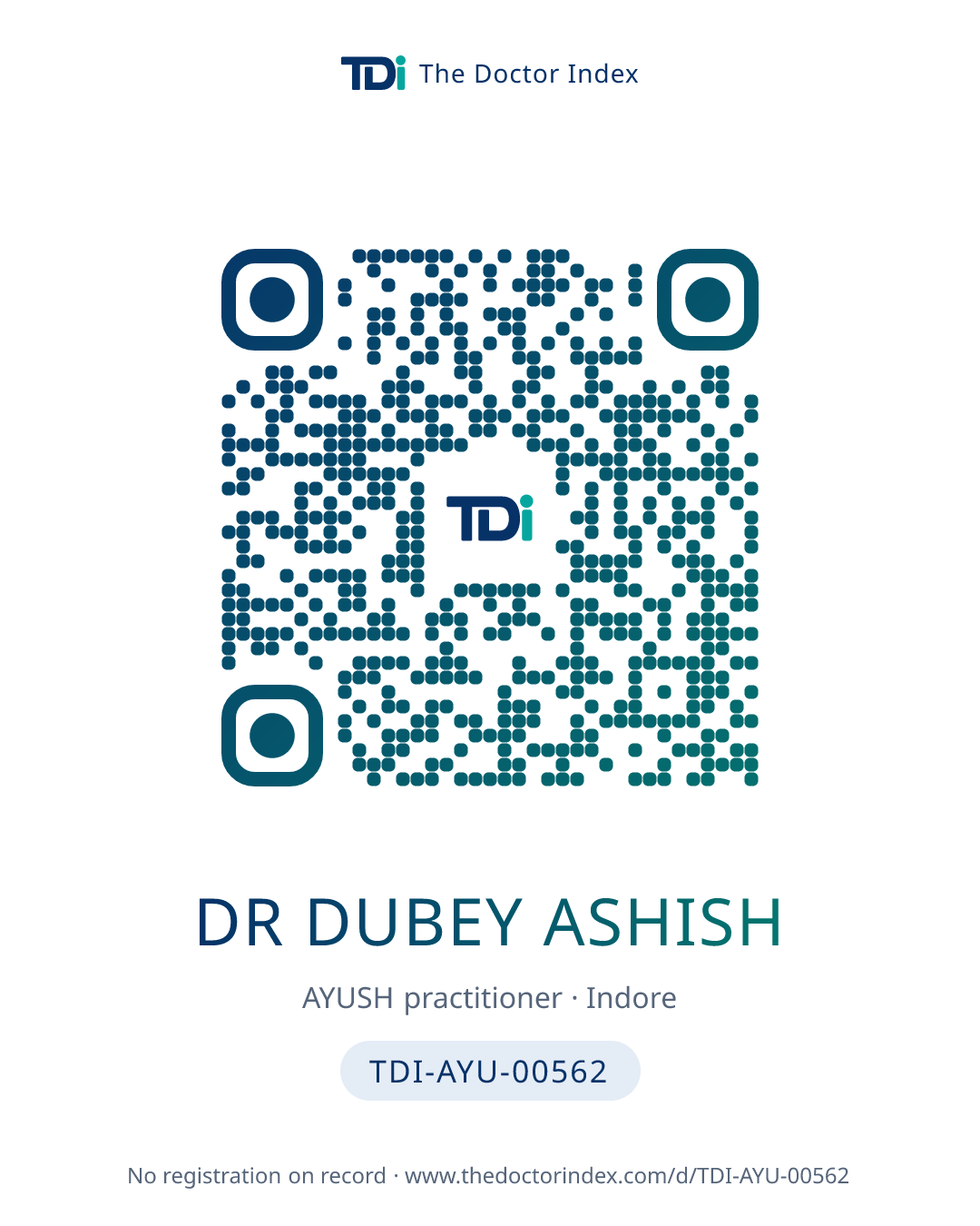 QR card for Dr Dubey Ashish, TDI-AYU-00562