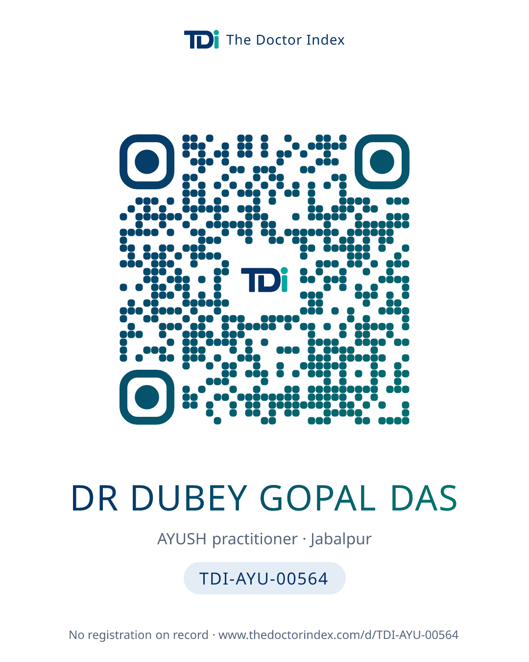 QR card for Dr Dubey Gopal Das, TDI-AYU-00564