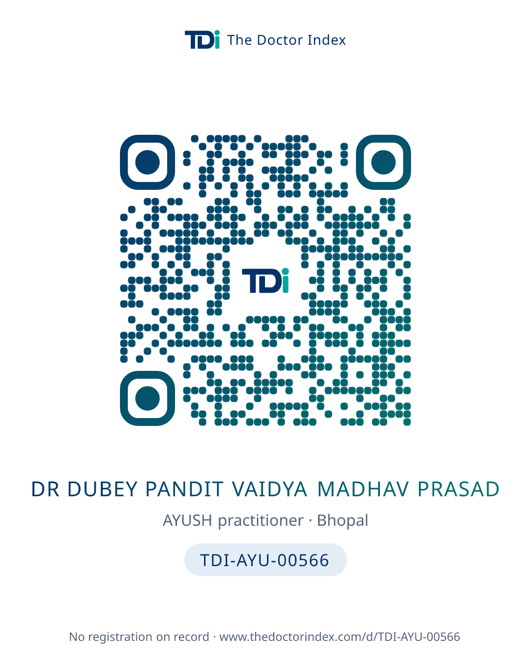 QR card for Dr Dubey Pandit Vaidya Madhav Prasad, TDI-AYU-00566