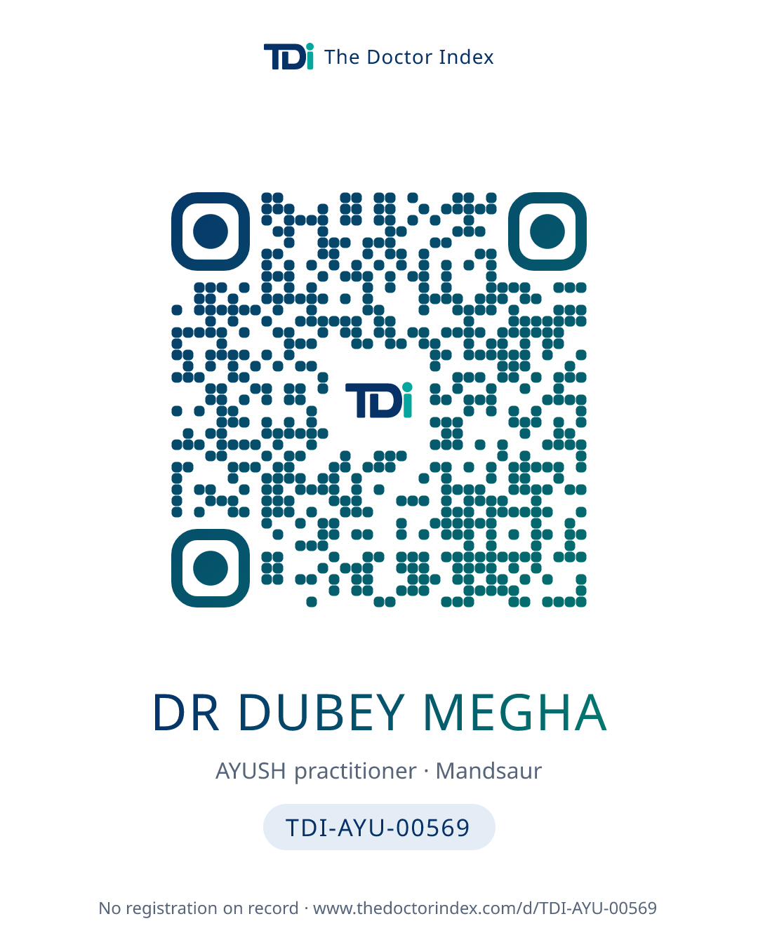 QR card for Dr Dubey Megha, TDI-AYU-00569