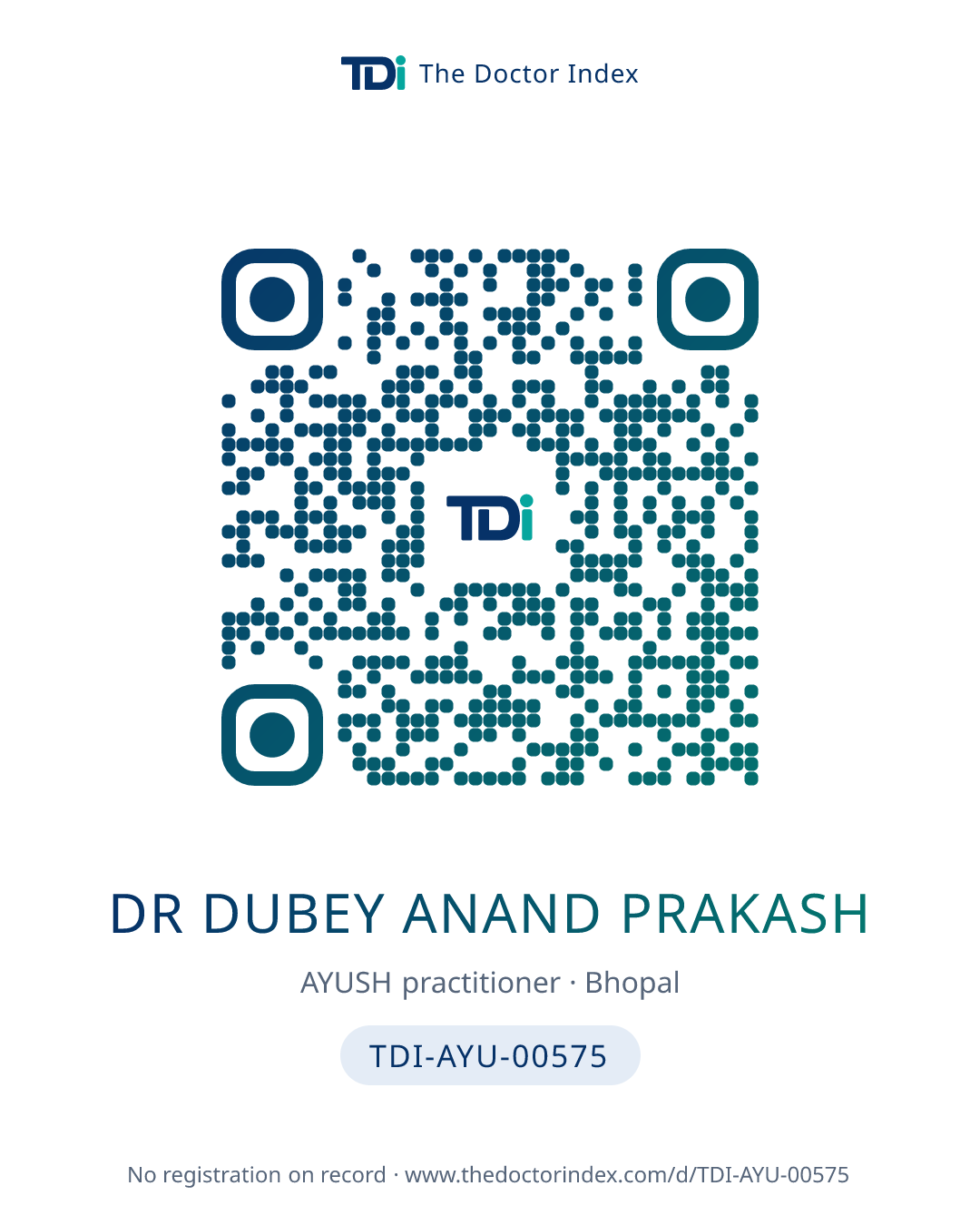 QR card for Dr Dubey Anand Prakash, TDI-AYU-00575