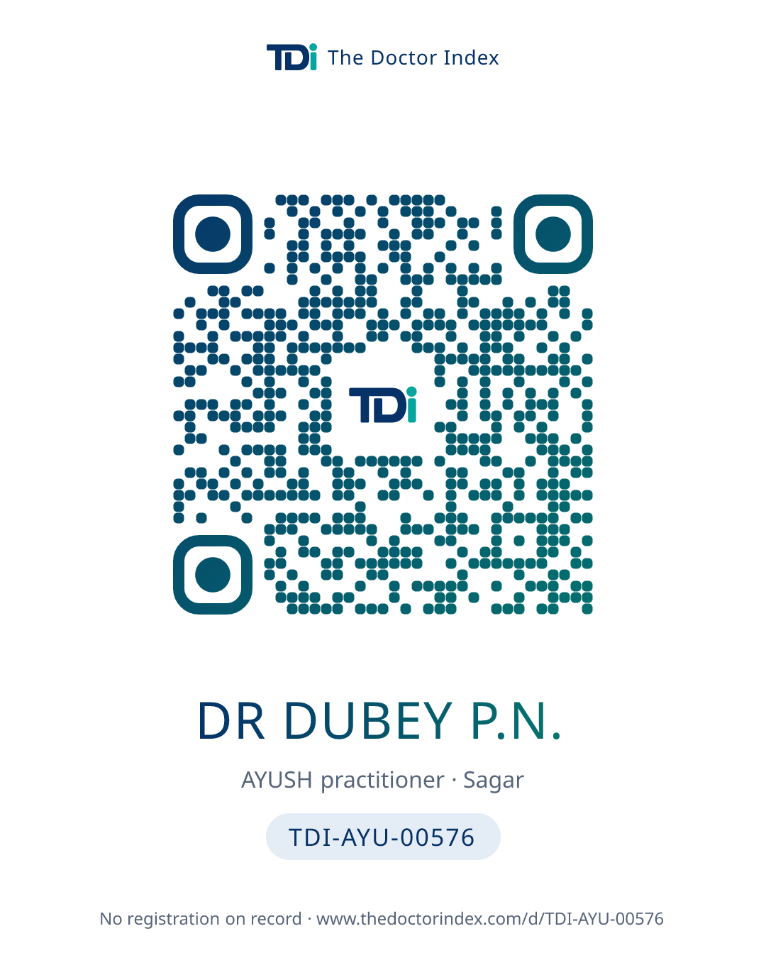 QR card for Dr Dubey P.N., TDI-AYU-00576