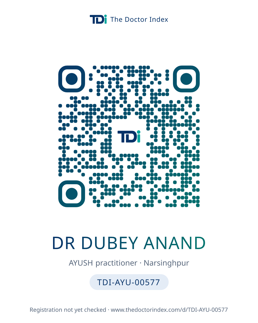 QR card for Dr Dubey Anand, TDI-AYU-00577