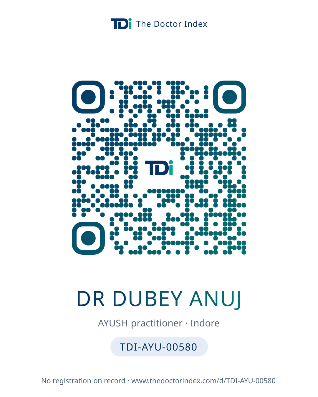 QR card for Dr Dubey Anuj, TDI-AYU-00580