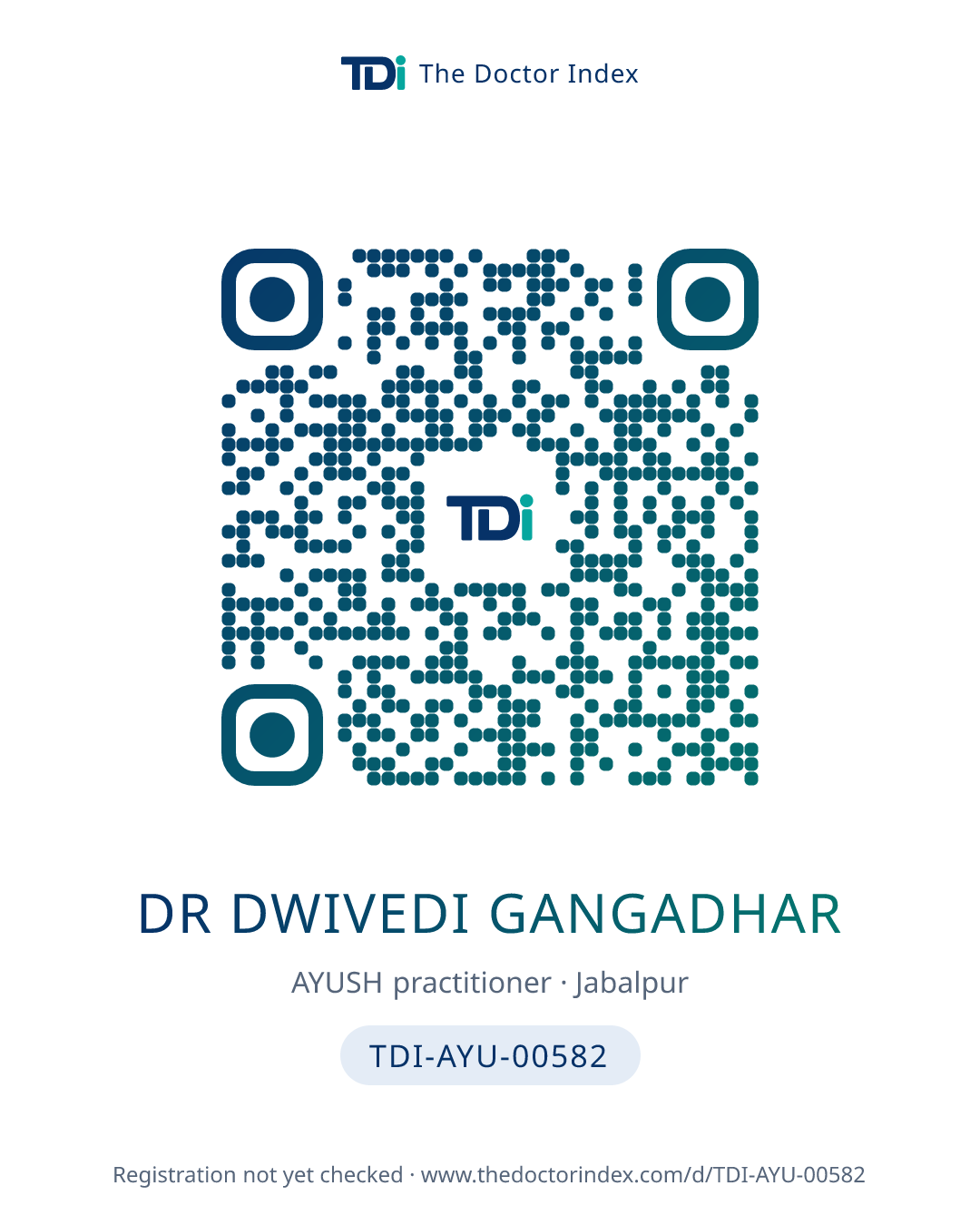 QR card for Dr Dwivedi Gangadhar, TDI-AYU-00582