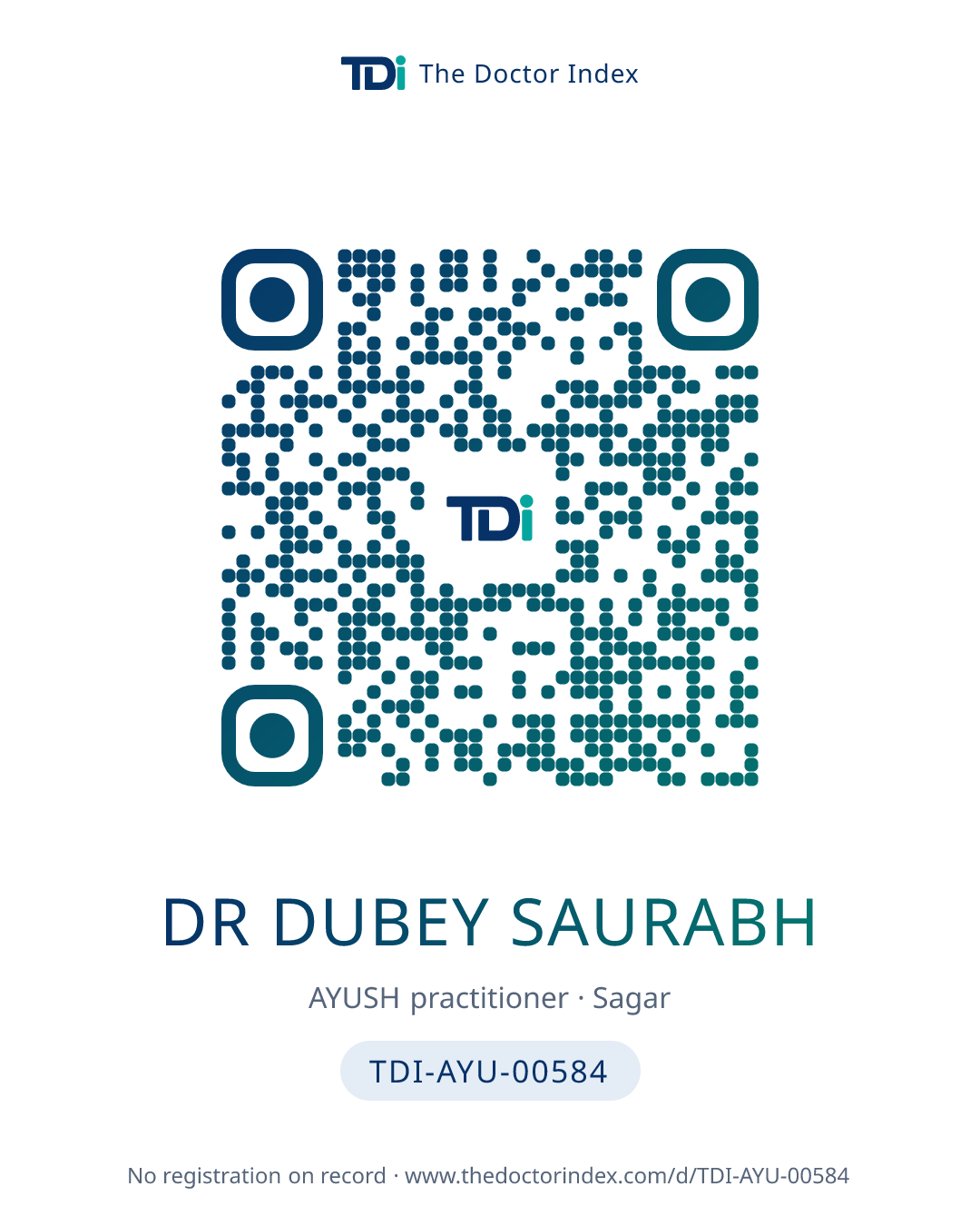 QR card for Dr Dubey Saurabh, TDI-AYU-00584