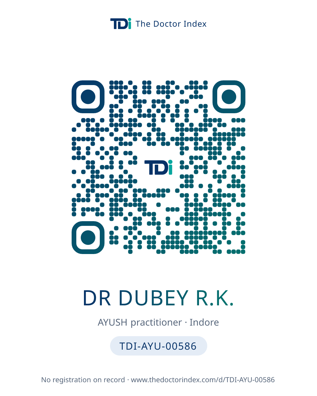 QR card for Dr Dubey R.K., TDI-AYU-00586