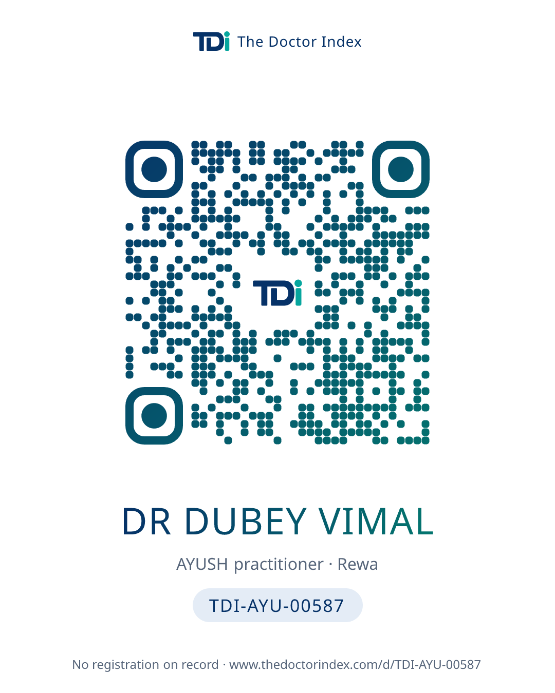 QR card for Dr Dubey Vimal, TDI-AYU-00587