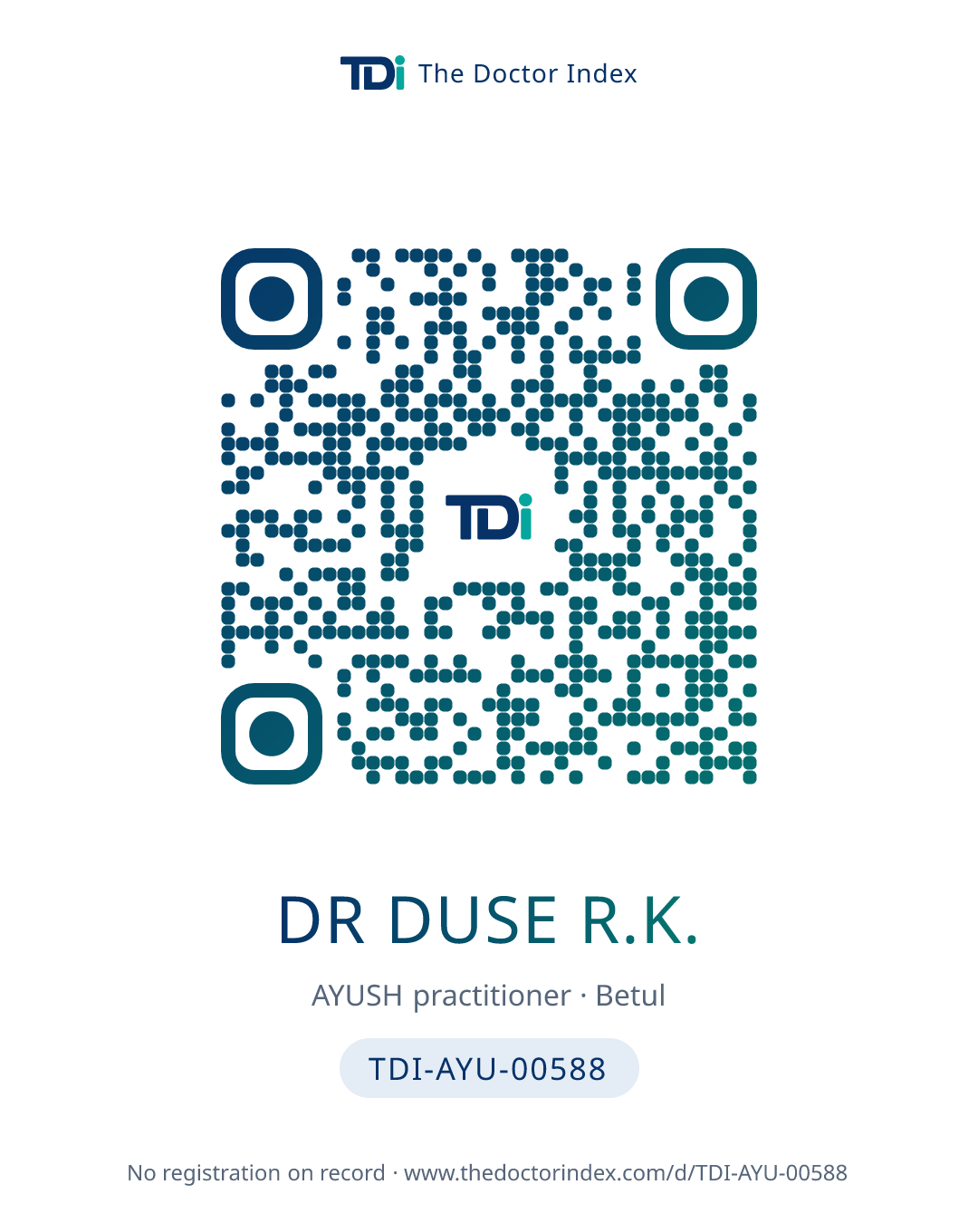 QR card for Dr Duse R.K., TDI-AYU-00588