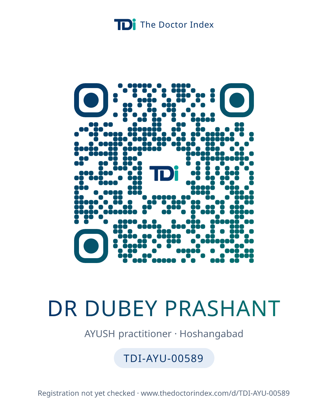 QR card for Dr Dubey Prashant, TDI-AYU-00589