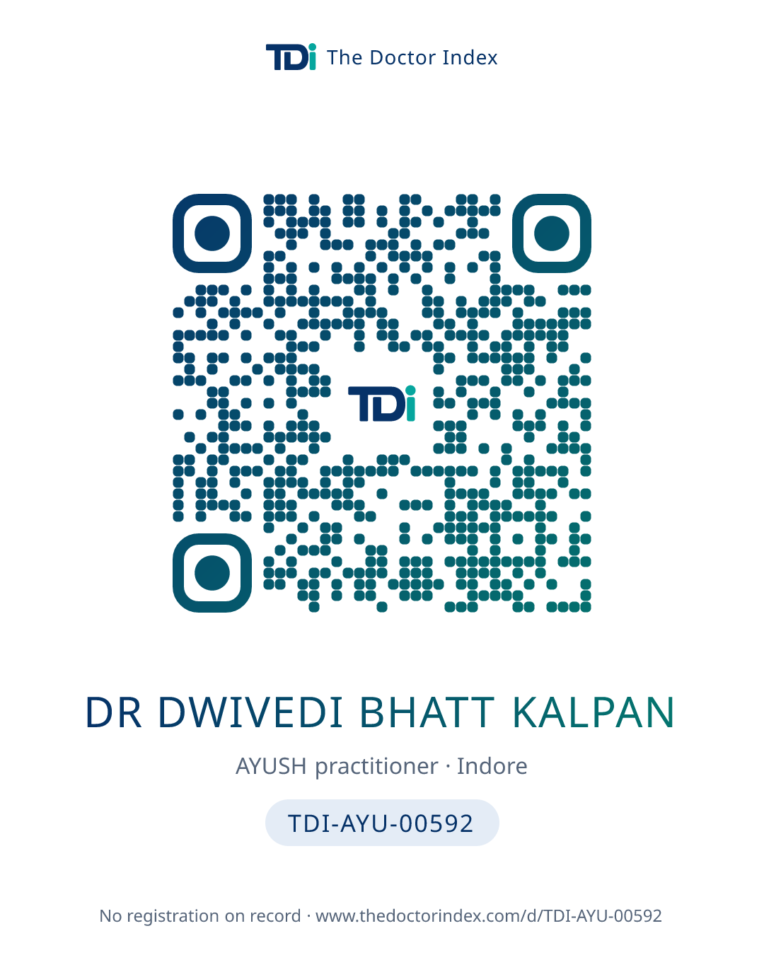QR card for Dr Dwivedi Bhatt Kalpan, TDI-AYU-00592
