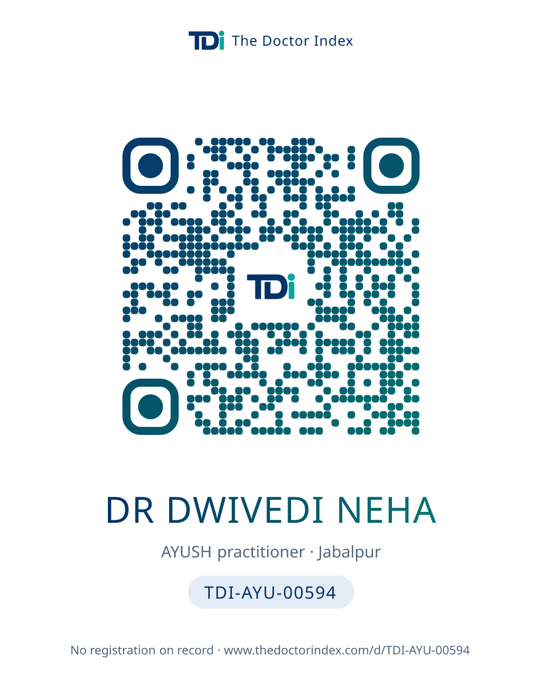 QR card for Dr Dwivedi Neha, TDI-AYU-00594
