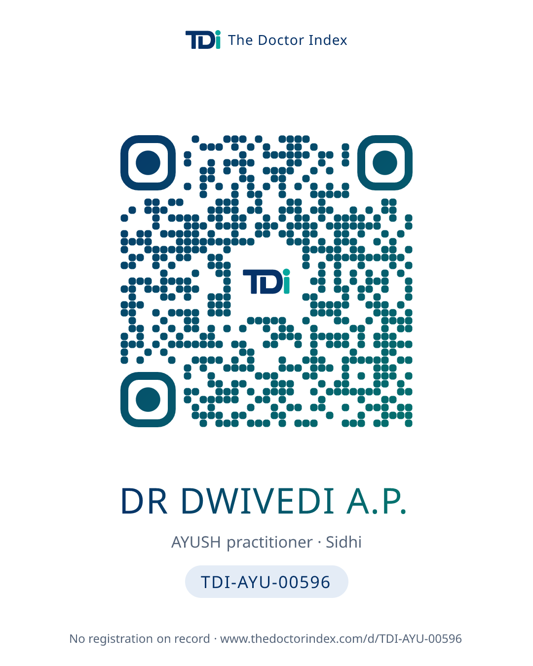 QR card for Dr Dwivedi A.P., TDI-AYU-00596