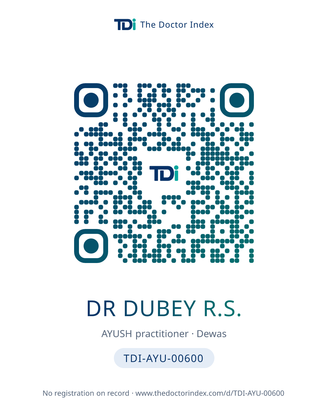 QR card for Dr Dubey R.S., TDI-AYU-00600