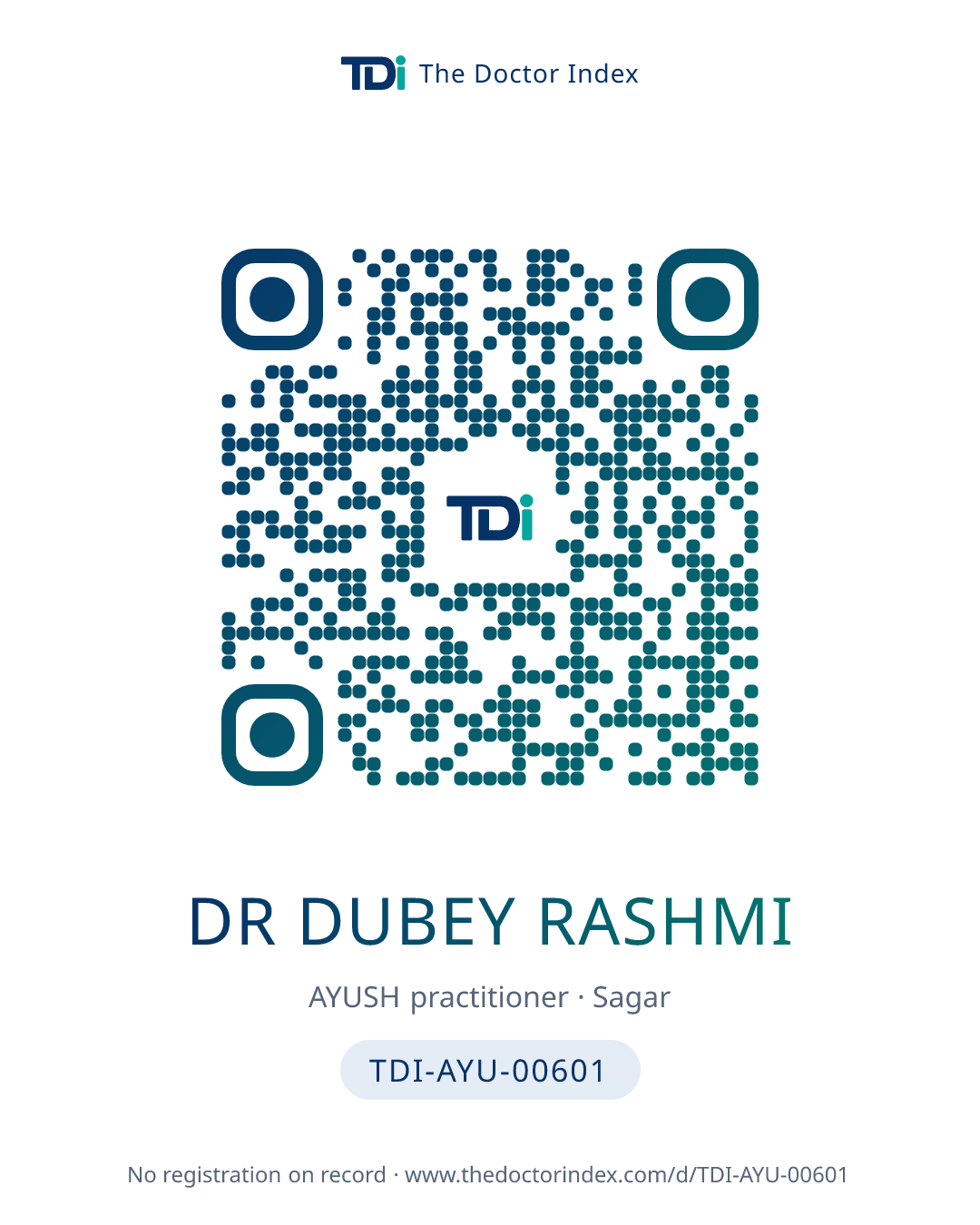 QR card for Dr Dubey Rashmi, TDI-AYU-00601