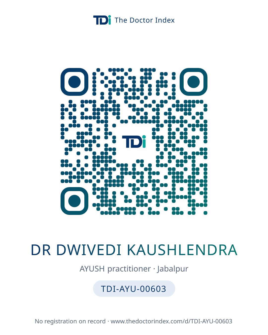 QR card for Dr Dwivedi Kaushlendra, TDI-AYU-00603
