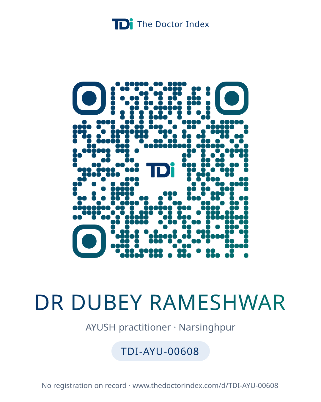 QR card for Dr Dubey Rameshwar, TDI-AYU-00608